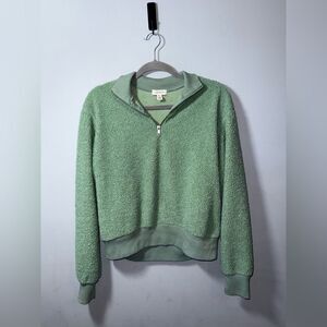 Topshop women’s quarter zip green teddy sweatshirt size 4 EUC cozy